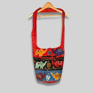 Boho Crossbody Bag Embroidered Elephant Print Beaded Patchwork Multicolor W OS